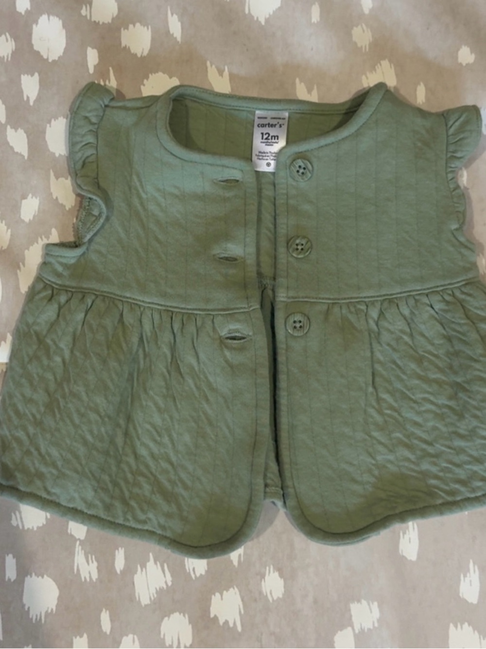 Carter's Quilted Baby Girl Vest Top w Ruffles Sage Green 12M